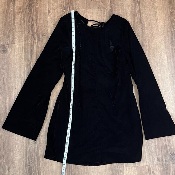 NEW Free People Black Velvet Open Back Chelsea Long Sleeve Mini Dress Sz L - Picture 7 of 16